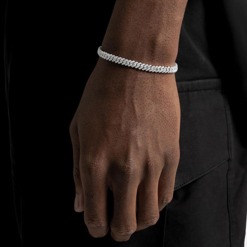 5mm Diamond Prong Cuban Bracelet White Gold, Iced Out Mens Bling Jewelry, Hip Hop Bracelet image 2