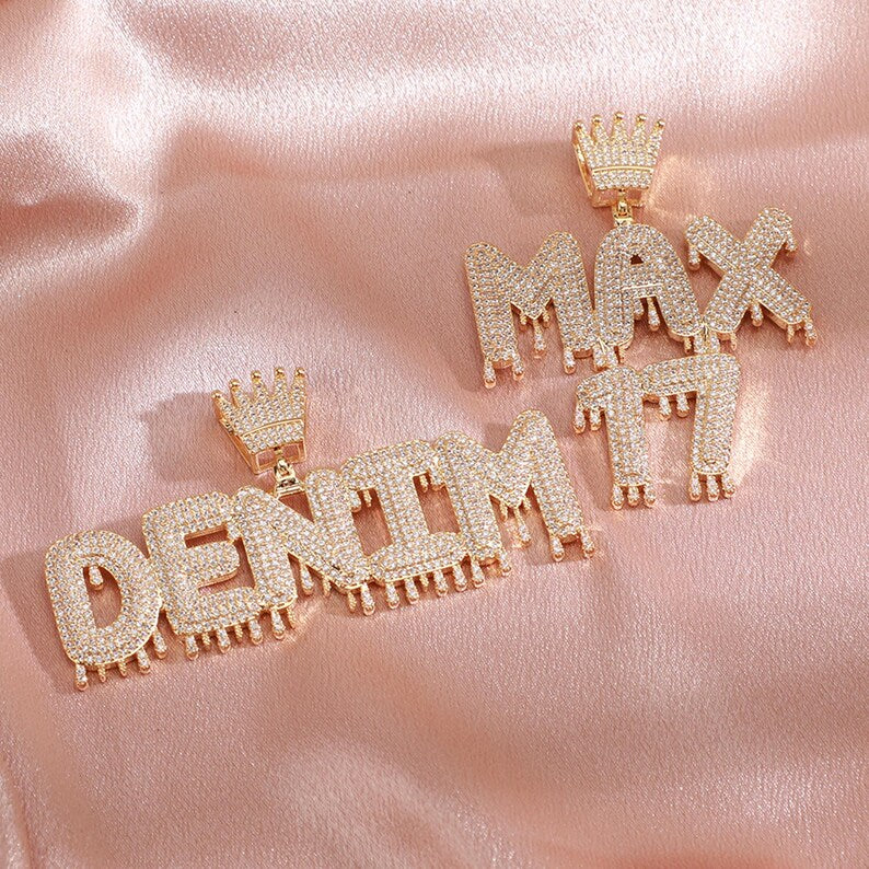 Custom Letters&Name Crown Pendant Necklace, Icy Bling Drip Letters Necklace Gold Filled, Custom Hip-hop Jewelry Unisex, Personalised Gifts image 6