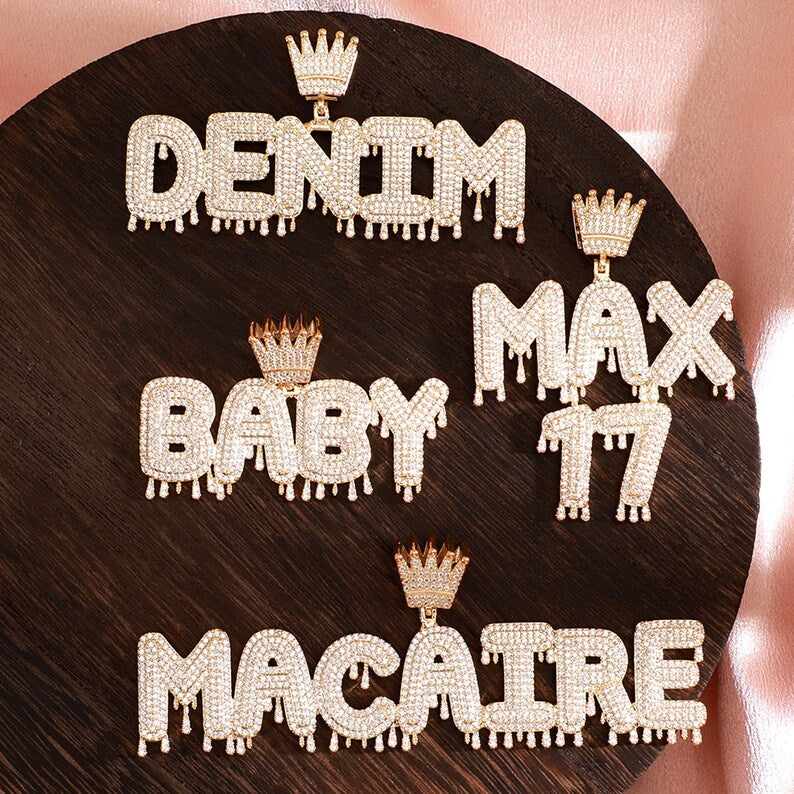 Custom Letters&Name Crown Pendant Necklace, Icy Bling Drip Letters Necklace Gold Filled, Custom Hip-hop Jewelry Unisex, Personalised Gifts image 8