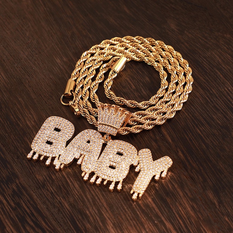 Custom Letters&Name Crown Pendant Necklace, Icy Bling Drip Letters Necklace Gold Filled, Custom Hip-hop Jewelry Unisex, Personalised Gifts image 3