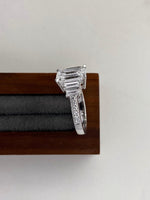 Load image into Gallery viewer, 3 Carat E Color VS1 Clarity IGI CERTIFIED Emerald Cut Lab Grown Diamond Engagement Ring 14k White Gold Ring, Side Baguettes Diamonds image 5