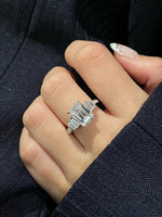 Load image into Gallery viewer, 3 Carat E Color VS1 Clarity IGI CERTIFIED Emerald Cut Lab Grown Diamond Engagement Ring 14k White Gold Ring, Side Baguettes Diamonds image 2