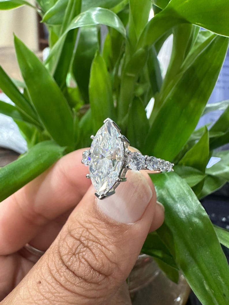 5 Ct Marquise Diamond Engagement Ring for Women | Platinum Finish | Statement Bridal Ring | Marquise Diamond Ring image 4