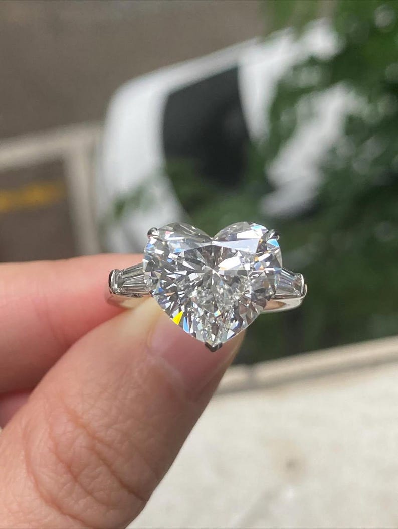 2 CT Heart Cut Lab Grown Diamond Engagement Ring – Sterling Silver Three Stone Ring image 5