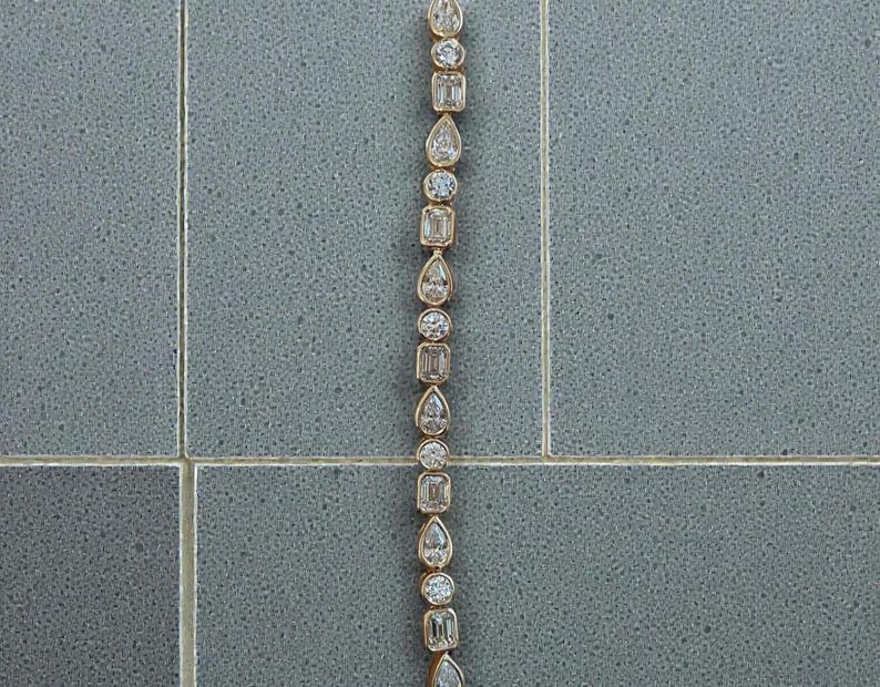 Multi-Shape Moissanite Tennis Bracelet | Gold Finish, Bezel Set image 4