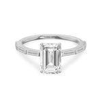 Load image into Gallery viewer, 14k white gold ring featuring emerald cut lab grown diamond with baguette side stone.