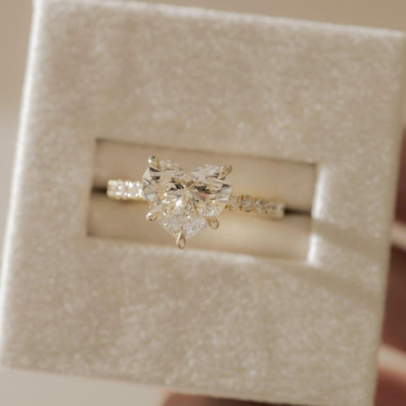 2.00 CT Heart Moissanite Engagement Ring, 14K Gold Heart Cut Pave Set Band Moissanite Ring, Half Pave Band Ring, GRA certified D-VVS1 ring. image 1