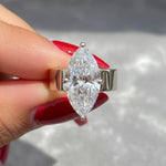 Load image into Gallery viewer, 3.00 CT Marquise Cigar Band Ring, Marquise Cut Moissanite Engagement Ring, 5 MM Thick Cigar Band Ring, 14K Gold Marquise Hidden Halo Ring. image 1