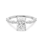 Load image into Gallery viewer, White gold ring featuring radiant cut lab grown diamond with marquise side stone.