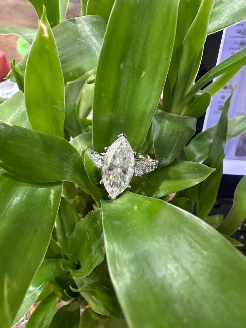5 Ct Marquise Diamond Engagement Ring for Women | Platinum Finish | Statement Bridal Ring | Marquise Diamond Ring image 10