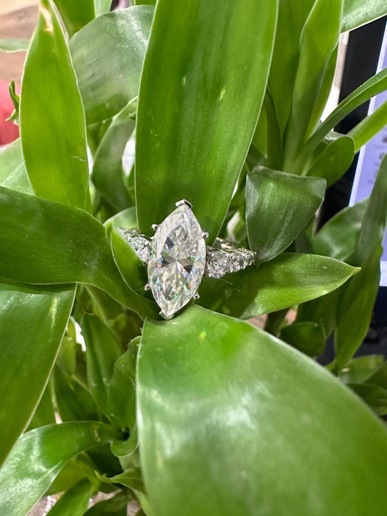 5 Ct Marquise Diamond Engagement Ring for Women | Platinum Finish | Statement Bridal Ring | Marquise Diamond Ring image 11