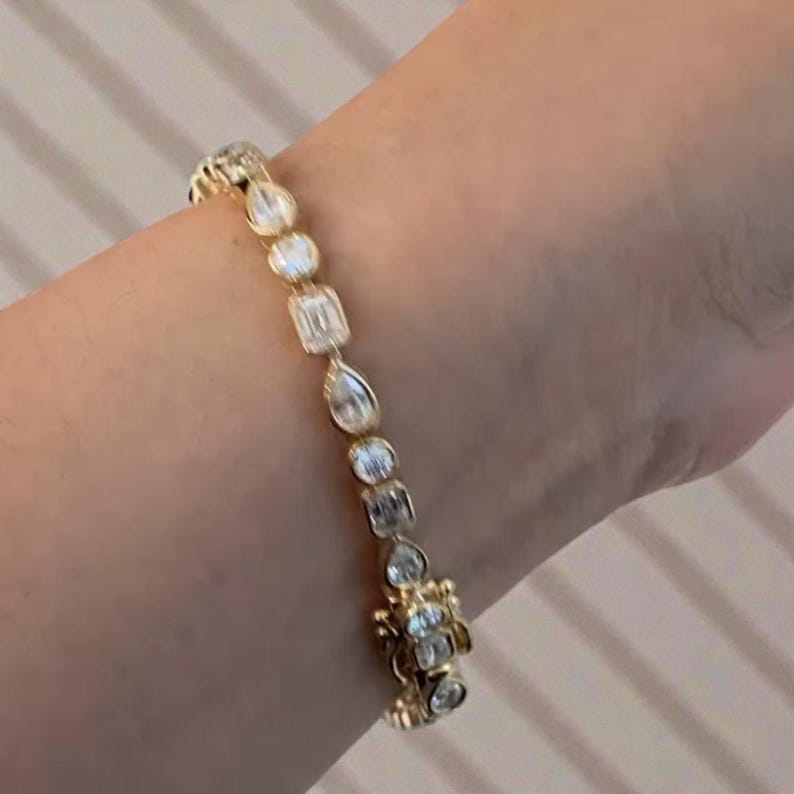 Multi-Shape Moissanite Tennis Bracelet | Gold Finish, Bezel Set image 5