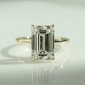 4CT Emerald Cut Tulip Set Moissanite Engagement Ring 14K Solid Yellow Gold Wedding Ring, Anniversary Ring For Women, Promise & Proposal Ring image 3