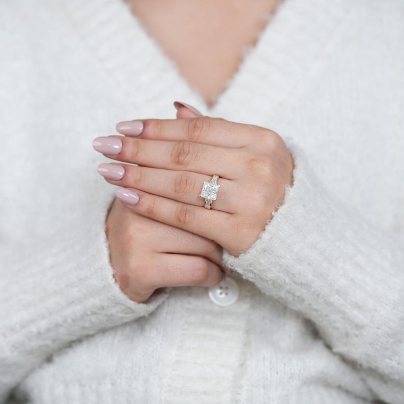 Princess Lab Grown Diamond Engagement Ring, 14k Gold Statement Ring, Promise Ring, Bridal Fine Jewelry image 7