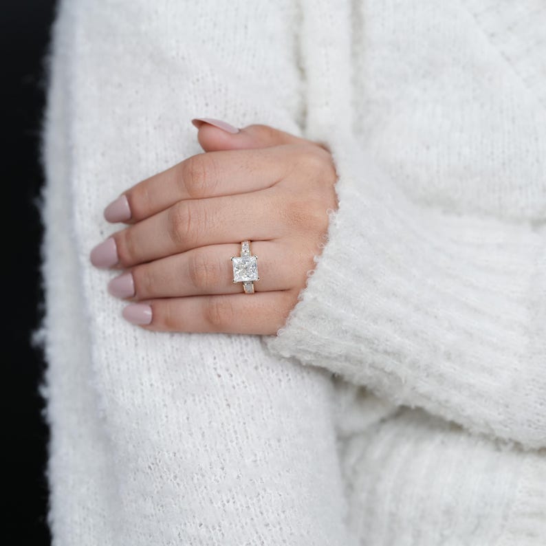 Princess Lab Grown Diamond Engagement Ring, 14k Gold Statement Ring, Promise Ring, Bridal Fine Jewelry image 3