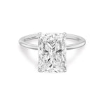 Load image into Gallery viewer, 14k white gold ring featuring radiant cut lab grown diamond solitaire engagement ring set in 4 claw prongs.