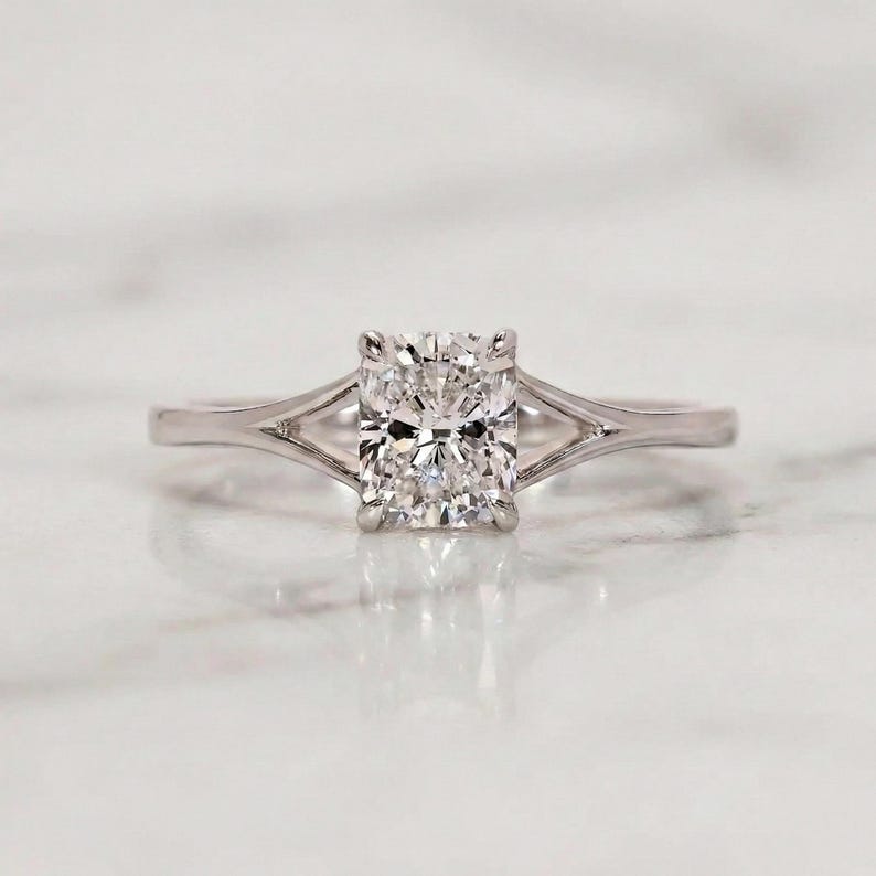 Lab Grown E,VVS2, IGI Certified Cushion Diamond Engagement Ring, Split Band Ring, Solitaire Cushion Ring for Her Anniversary Gifts image 1