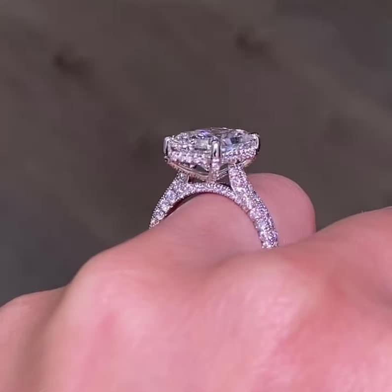 5CT Radiant Cut Moissanite Engagement Ring 14K Solid Gold Pave Setting Hidden Halo Wedding Ring Promise Ring Anniversary Gift For Women image 5