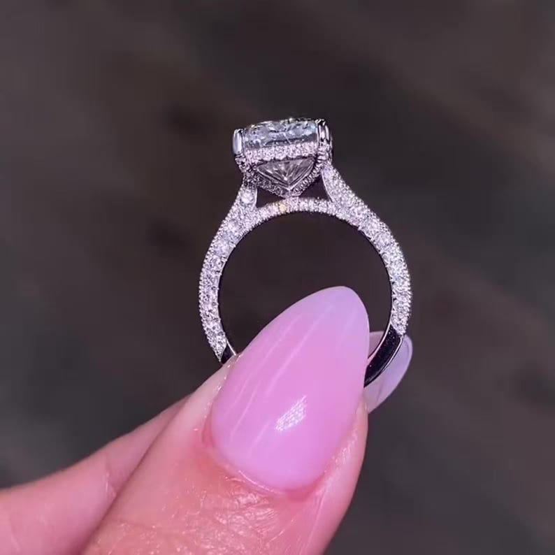 5CT Radiant Cut Moissanite Engagement Ring 14K Solid Gold Pave Setting Hidden Halo Wedding Ring Promise Ring Anniversary Gift For Women image 9