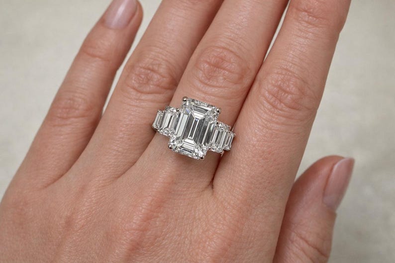 Certified 14K Gold 3.7CT F VVS2 2EX Lab Grown Emerald Cut Diamond Engagement Ring image 10
