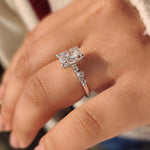 Load image into Gallery viewer, Handmade radiant cut diamond ring with hidden halo sparkle.