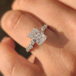 Load image into Gallery viewer, Lab grown radiant cut diamond ring with elegant hidden halo.