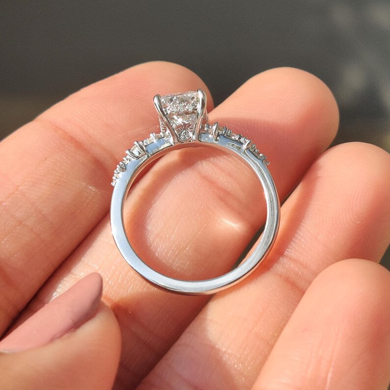 Radiant Cut Hidden halo White Gold Ring Anniversary Gift Promise Ring For Him