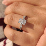 Load image into Gallery viewer, Radiant cut diamond ring designed with hidden halo details.