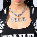 Load image into Gallery viewer, Iced Out Thorn Letters Pendant with Cuban Link Chain, Name Plate Necklace, Bling Letters&amp;Mumbers Pendants, Personalised Women's Jewelry image 1