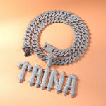 Load image into Gallery viewer, Iced Out Thorn Letters Pendant with Cuban Link Chain, Name Plate Necklace, Bling Letters&amp;Mumbers Pendants, Personalised Women's Jewelry image 3