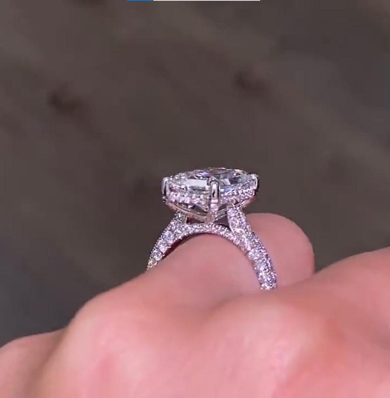 5CT Radiant Cut Moissanite Engagement Ring 14K Solid Gold Pave Setting Hidden Halo Wedding Ring Promise Ring Anniversary Gift For Women image 3