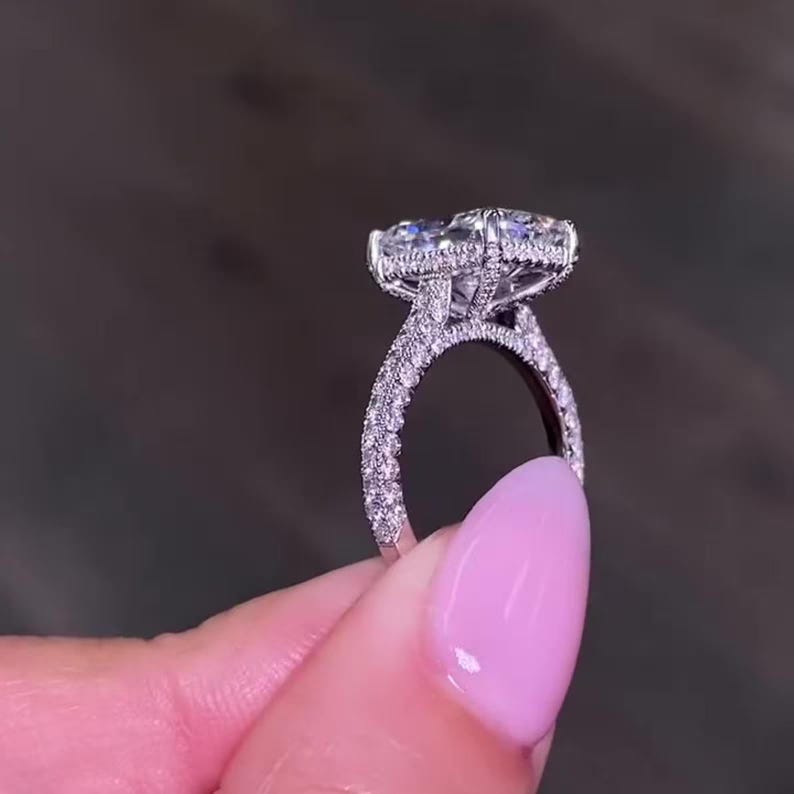 5CT Radiant Cut Moissanite Engagement Ring 14K Solid Gold Pave Setting Hidden Halo Wedding Ring Promise Ring Anniversary Gift For Women image 8