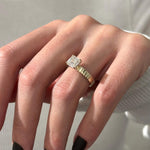 Load image into Gallery viewer, UNIQUE 2 Carat Asscher Cut Lab Grown Diamond Brick Band Solitaire Ring: 14k Yellow Gold Flush Fit 3.5MM Engagement Ring / Vintage Style Ring image 2