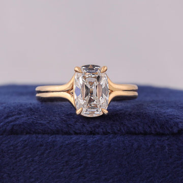 lab grown diamond, engagement ring, old mine cut diamond, cushion cut diamond, solitaire engagement, diamond ring for her, anniversary gifts, yellow gold ring, split shank ring, antique cut diamond, comfort fit ring, valentine day, solitaire style ring