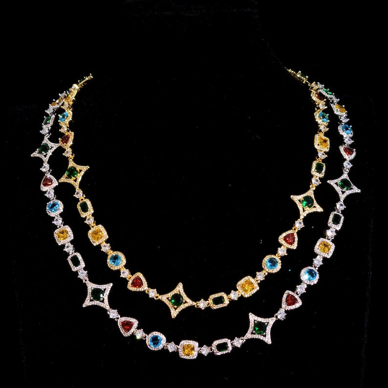 Iced Out Multi-Color Star Diamond Necklace,Hip Hop Jewelry for Men,Luxury Diamond Necklace,Stunning Jewelry Unisex,Boy Girls