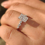 Load image into Gallery viewer, Cluster setting radiant cut diamond ring with extra sparkle.