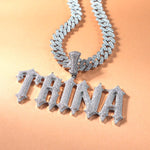 Load image into Gallery viewer, Iced Out Thorn Letters Pendant with Cuban Link Chain, Name Plate Necklace, Bling Letters&amp;Mumbers Pendants, Personalised Women's Jewelry image 2