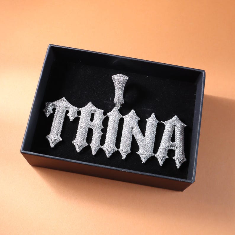 Iced Out Thorn Letters Pendant with Cuban Link Chain, Name Plate Necklace, Bling Letters&Mumbers Pendants, Personalised Women's Jewelry image 5