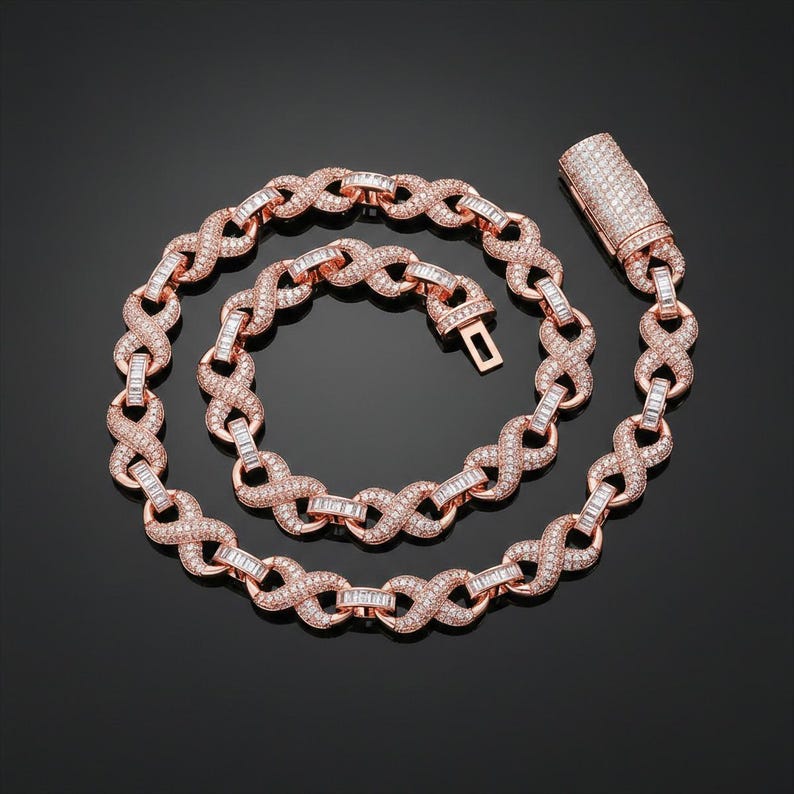 Hip Hop Number symbol 8 Necklace & Bracelet for Men, 10mm 5A CZ Cuban Link Chain image 1