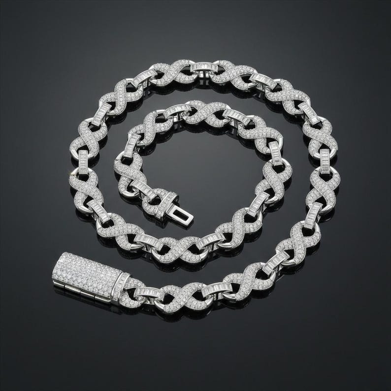 Hip Hop Number symbol 8 Necklace & Bracelet for Men, 10mm 5A CZ Cuban Link Chain image 5