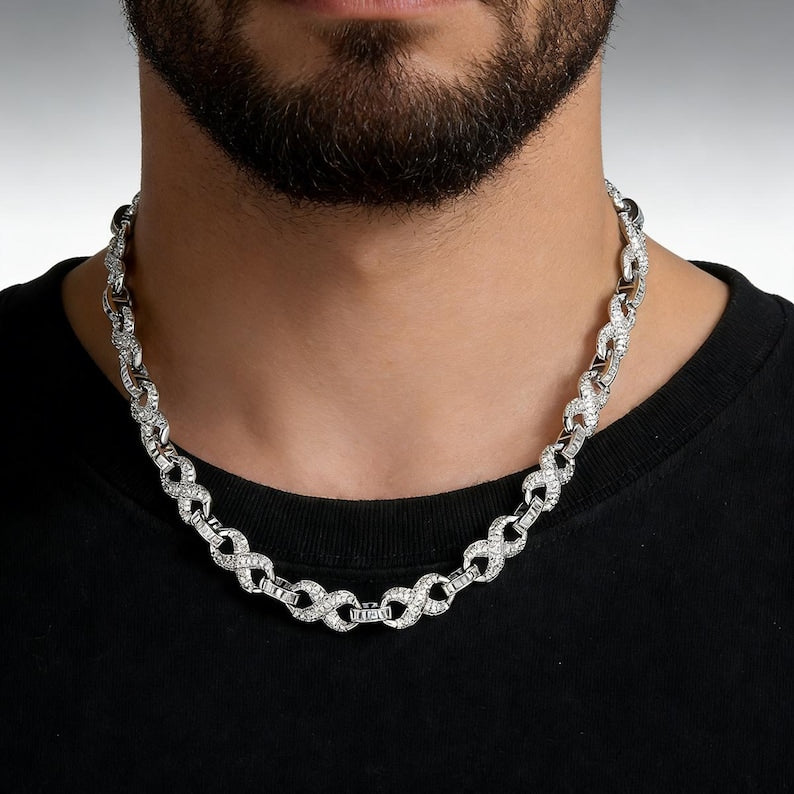 Hip Hop Number symbol 8 Necklace & Bracelet for Men, 10mm 5A CZ Cuban Link Chain image 2