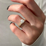 Load image into Gallery viewer, UNIQUE 2 Carat Asscher Cut Lab Grown Diamond Brick Band Solitaire Ring: 14k Yellow Gold Flush Fit 3.5MM Engagement Ring / Vintage Style Ring image 6