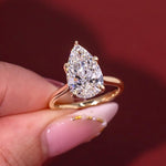 Load image into Gallery viewer, Tulip Pear Lab Diamond Engagement Ring Plain Band E VS IGI image 2