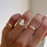 Load image into Gallery viewer, East West Pear Engagement Ring, Colourless Pear Moissanite Diamond, Bezel Set Horizontal Bypass 14K Gold image 1