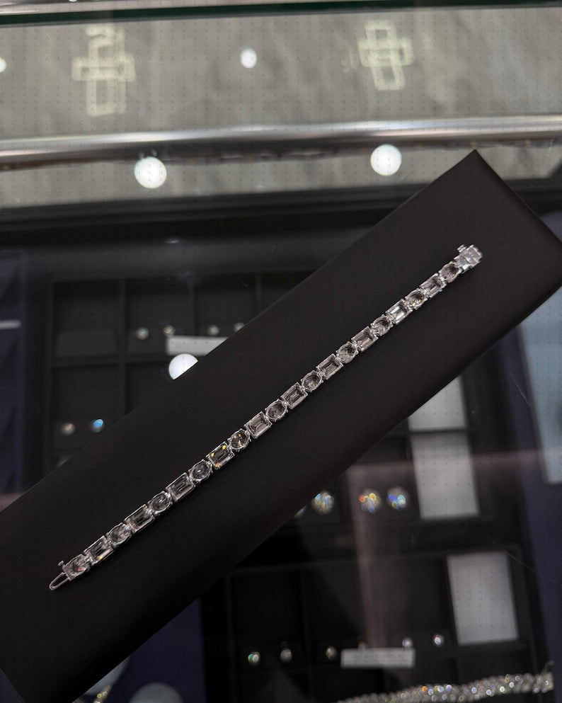 33 Carat Emerald & Oval Lab Diamond Tennis Bracelet, 14K White Gold Duo Cut Bracelet, Tennis Bracelet, Mens Bracelet, Womens Bracelet image 5