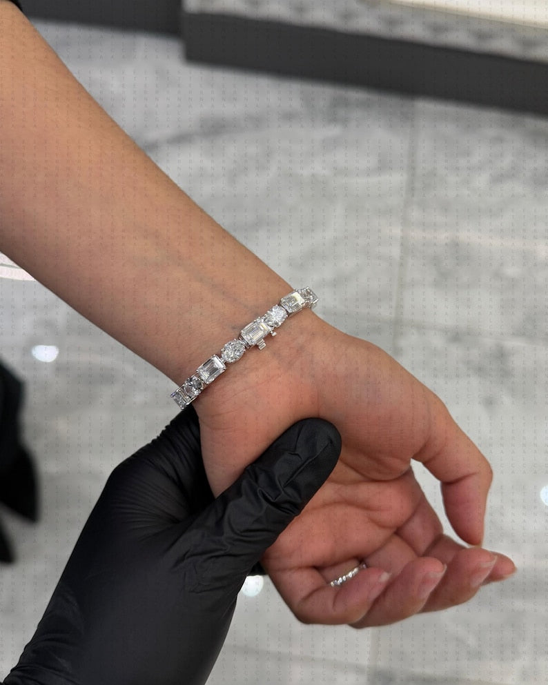 33 Carat Emerald & Oval Lab Diamond Tennis Bracelet, 14K White Gold Duo Cut Bracelet, Tennis Bracelet, Mens Bracelet, Womens Bracelet image 4