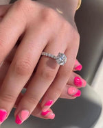 Load image into Gallery viewer, Big Diamond 3 Ct Round Cut Moissanite Engagement Ring, Vintage Pave Set, 4 Claw Prong Solid Gold Anniversary Ring, Ring For Birthday Gift image 4