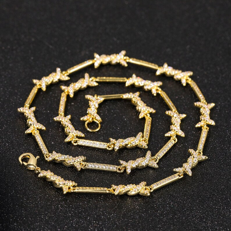 Iced Out Iron Wire Tennis Chain Necklace, Gold Silver Diamond Men's Jewelry image 12