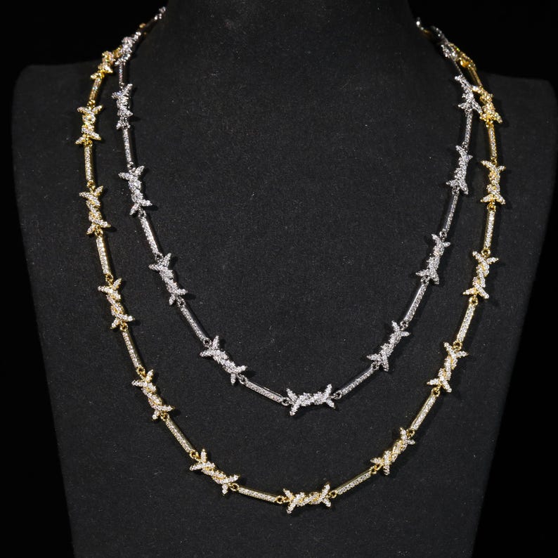 Iced Out Iron Wire Tennis Chain Necklace, Gold Silver Diamond Men's Jewelry image 8