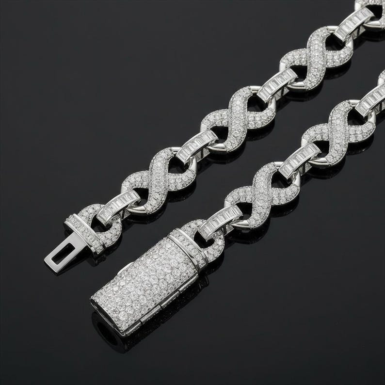 Hip Hop Number symbol 8 Necklace & Bracelet for Men, 10mm 5A CZ Cuban Link Chain image 9